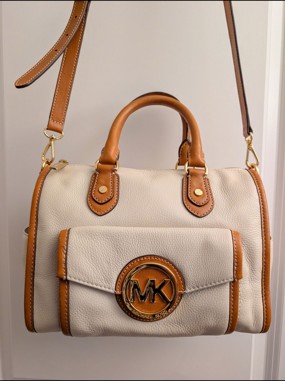 Michael Kors Cream and Tan Leather Satchel